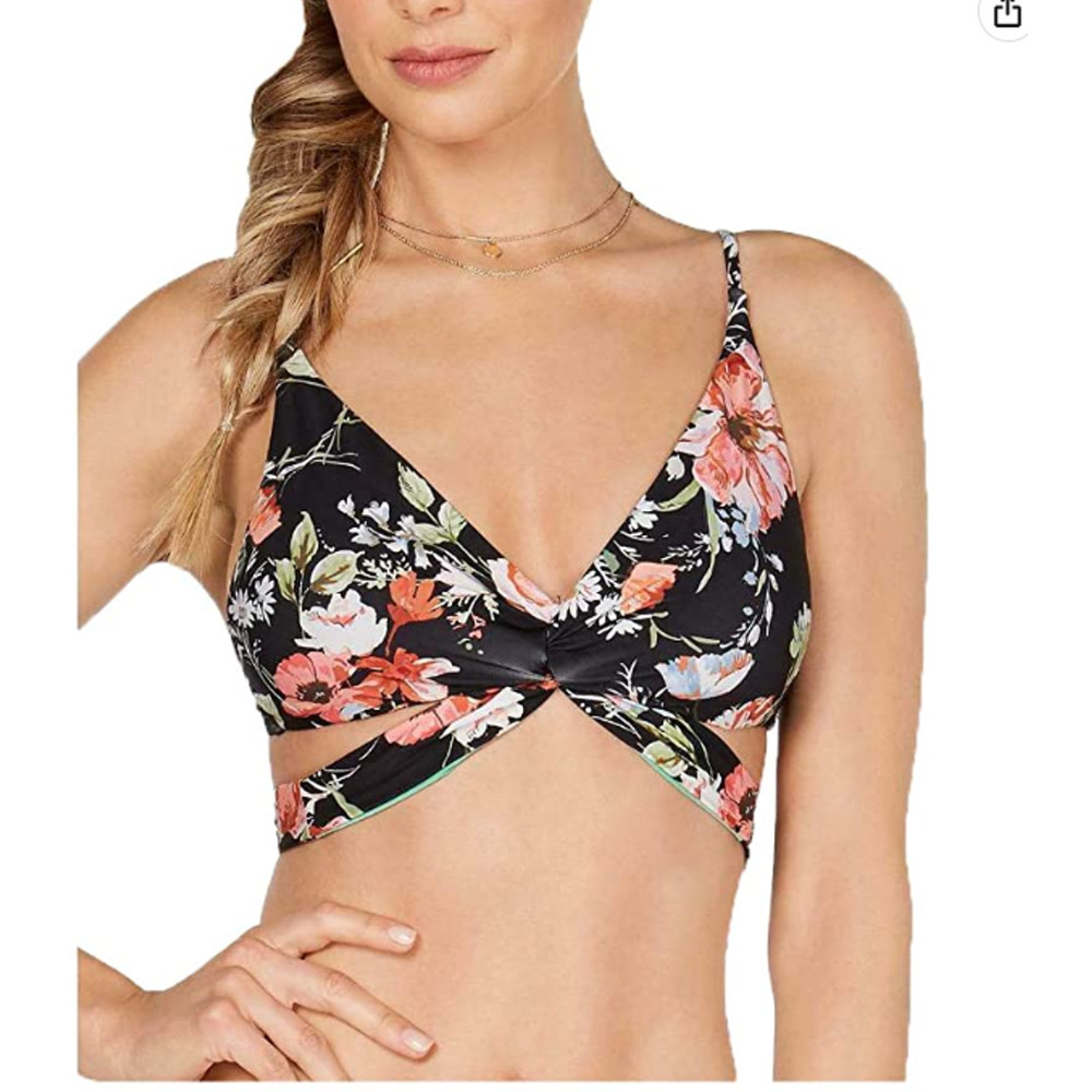 Becca by Rebecca Virtue French Valley Wrap Swim Top Separates Black Large NWT